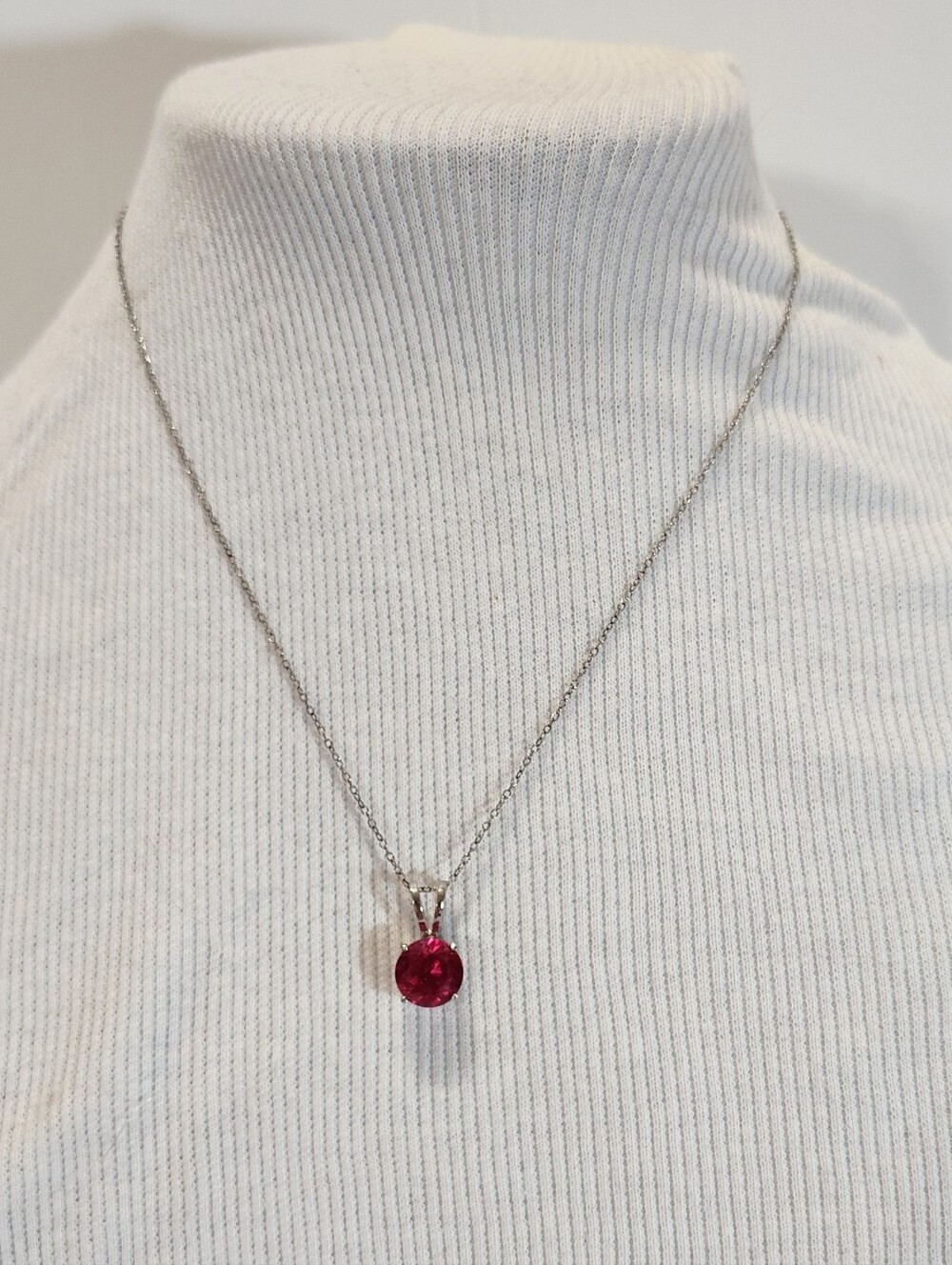 Women's Silver Necklace with Deep Red Pink Pendant